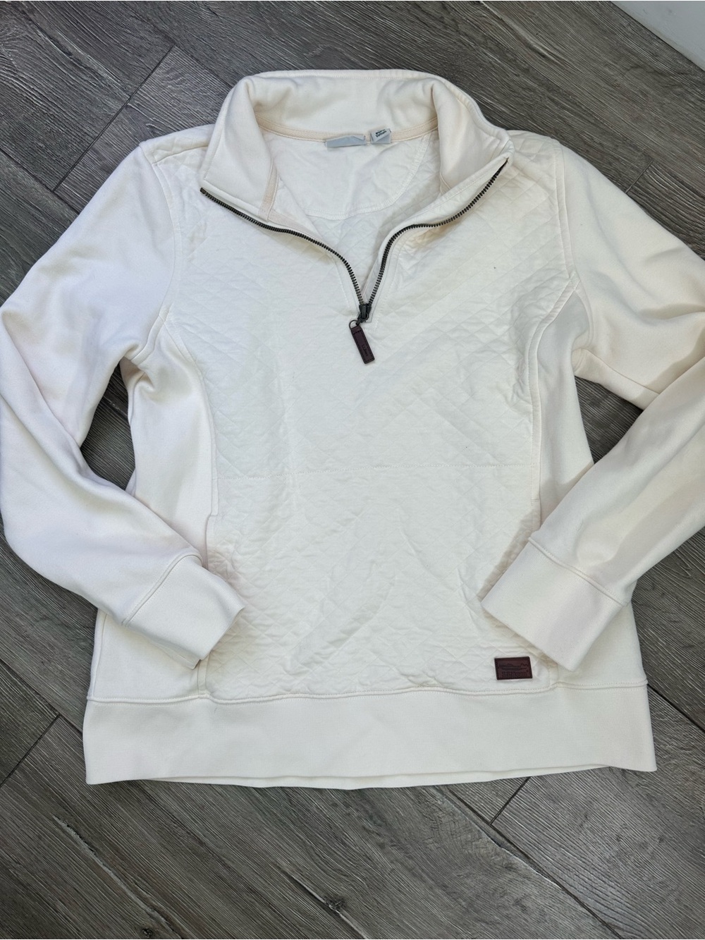 Half-Zip Quilted Cream Pullover Sweater